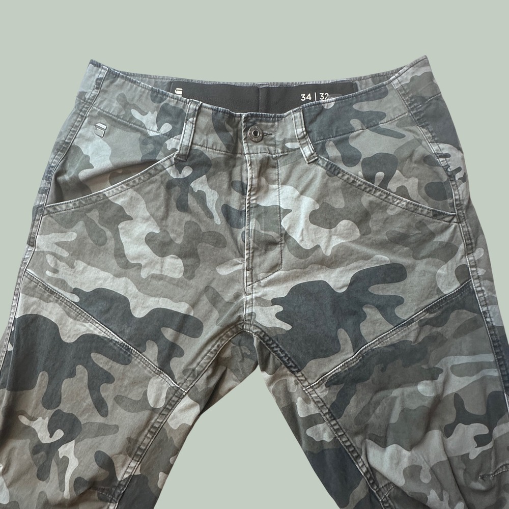 G-Star Raw Pants Mens 34x32 Rovic Qane Camo DC 3D Tapered Grey Camouflage D08676